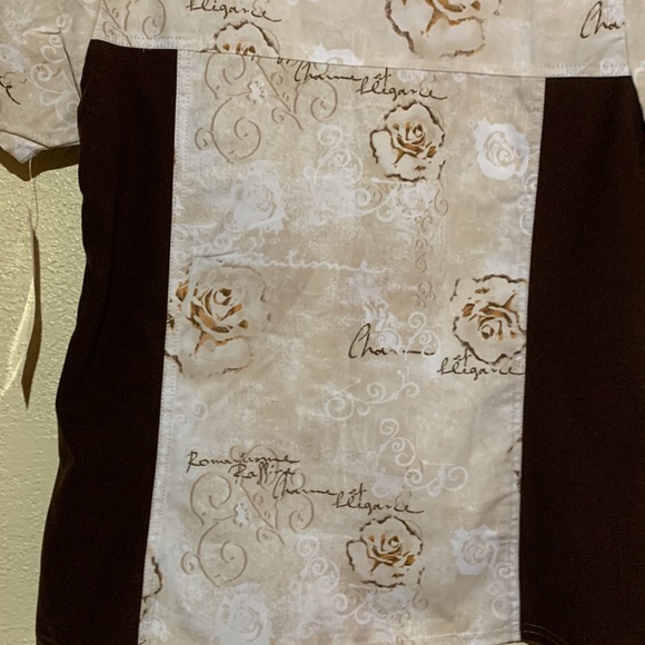 Nurse Scrub Top Brown Cream Floral NWT by Miami Uniforms S Pullover Pockets - Picture 12 of 14